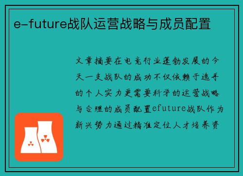 e-future战队运营战略与成员配置