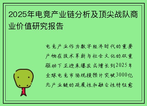 2025年电竞产业链分析及顶尖战队商业价值研究报告